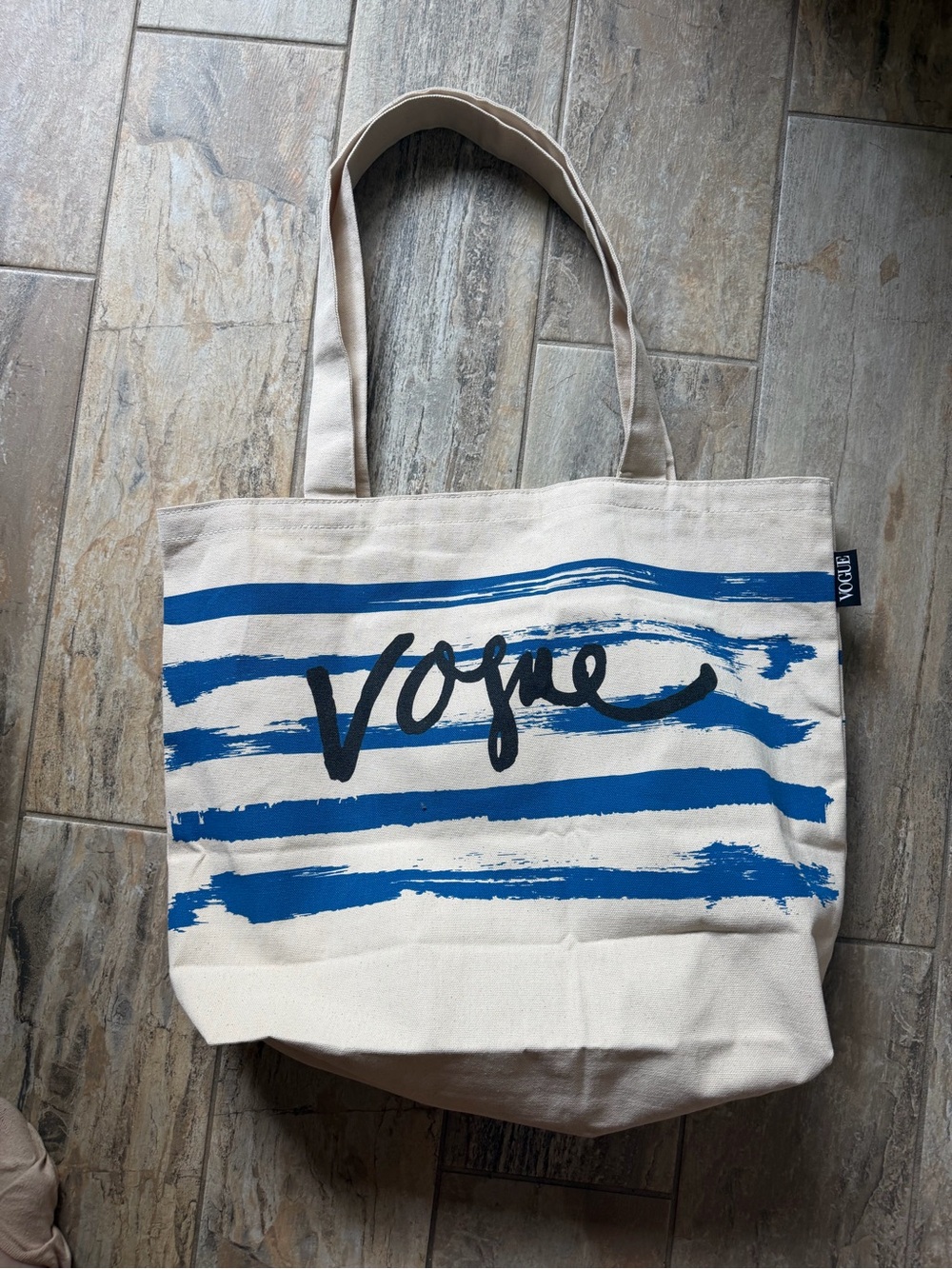 Vogue Canvas Tote Bag in Natural and Blue NWNT - Picture 2 of 3